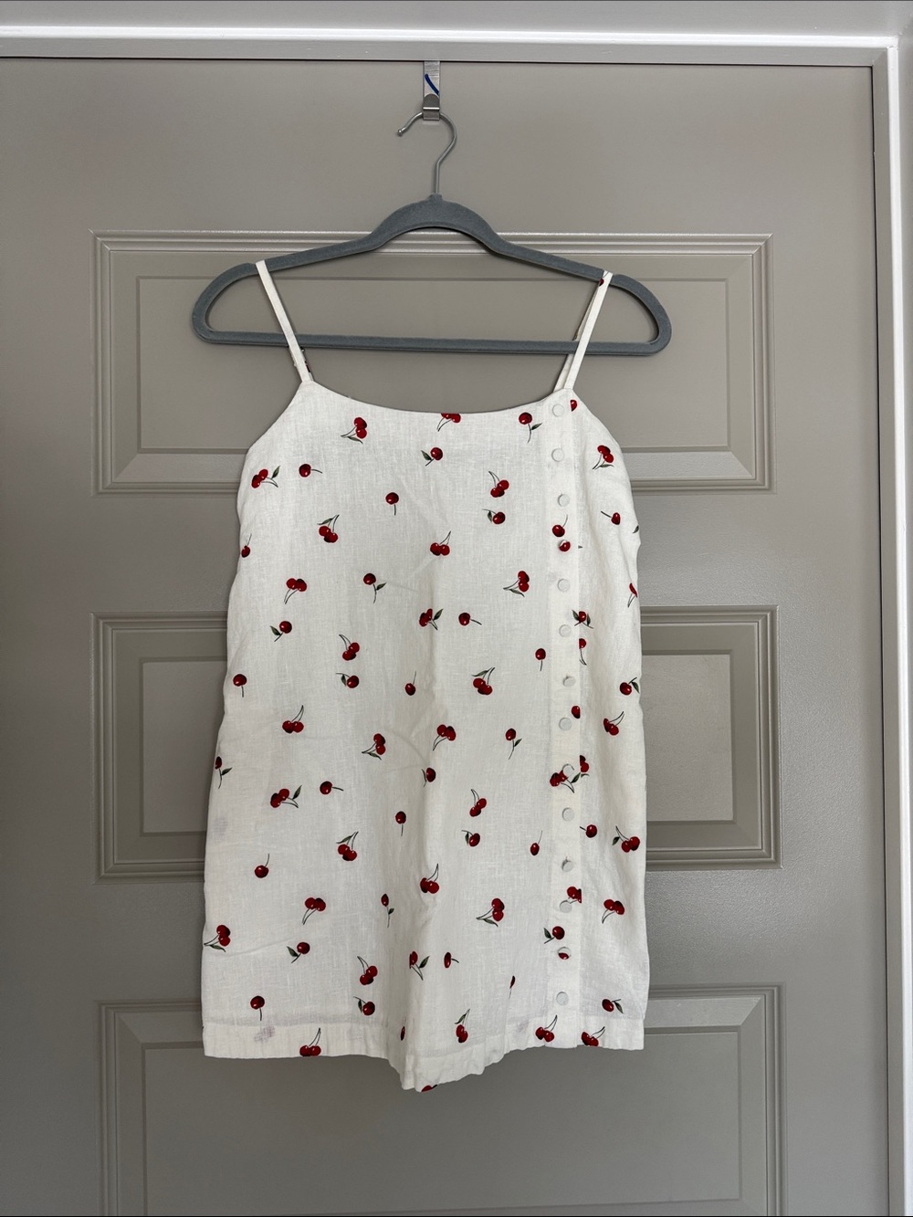 Abercrombie & Fitch Cherry-Print Linen Blend Button Skort